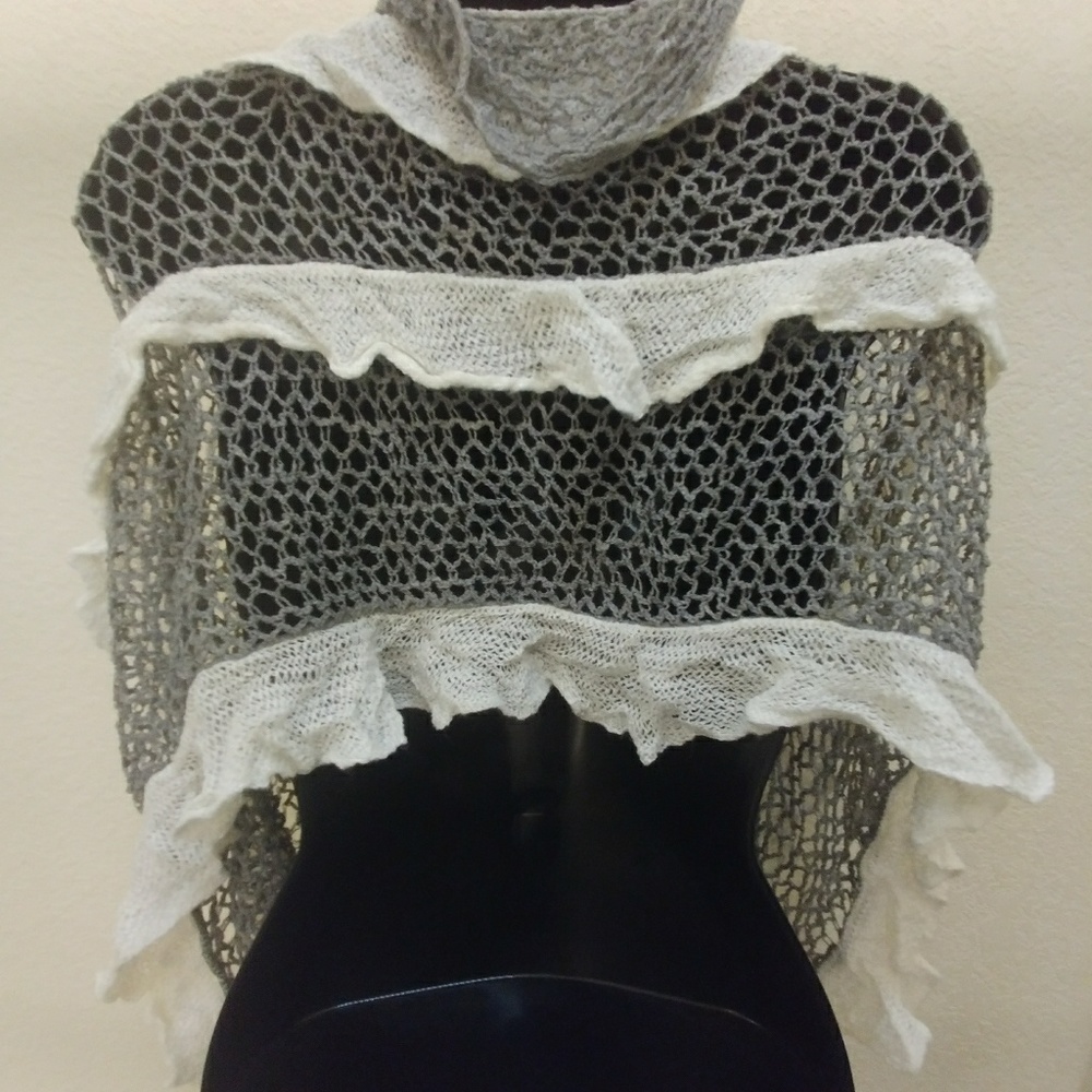 Crocheted Two Tone Ruffled Infinity Scarf - Picture 2 of 3
